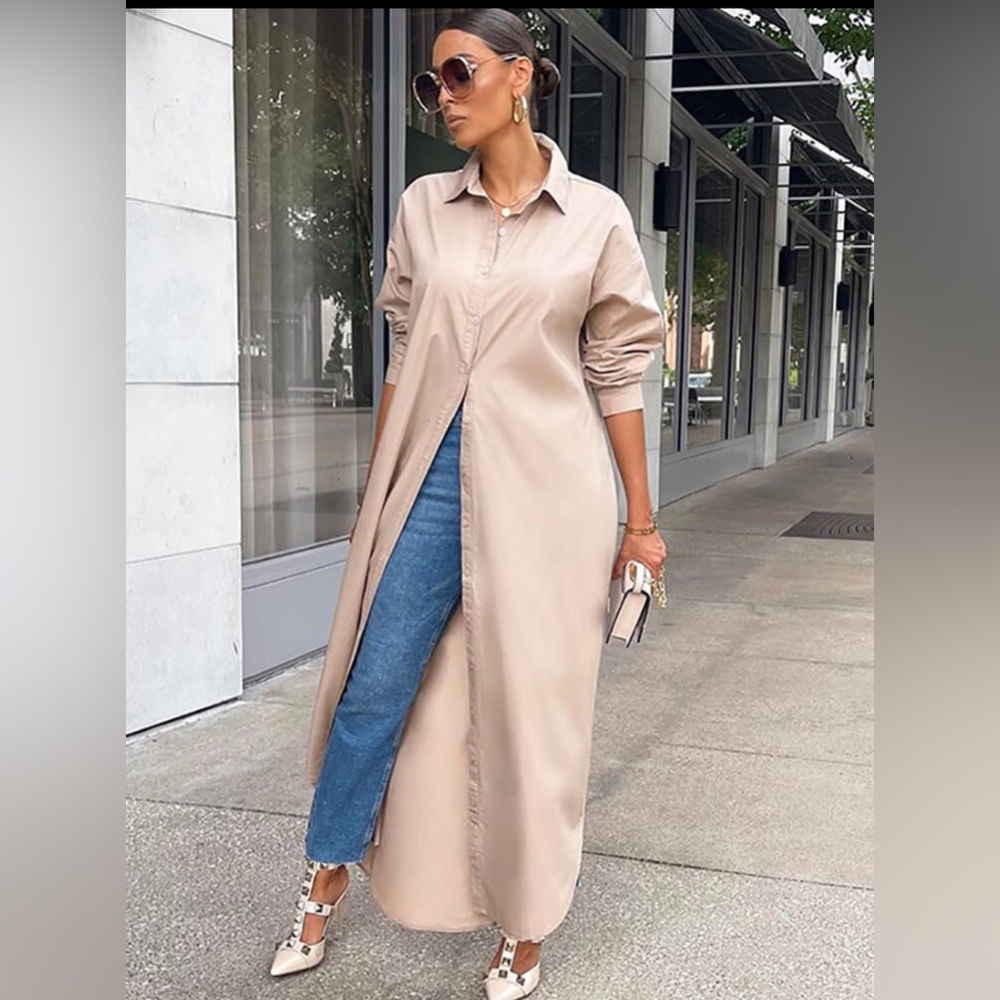 Tan stylish versatile shirt dress . Medium
